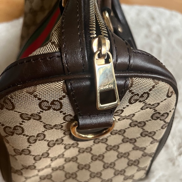 GUCCI Monogram Vintage Web Medium Boston Bag with Brown Leather - Picture 9 of 16
